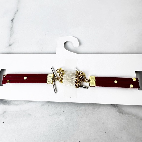 ❌5/$10 Ettika Red Triple Strand Studded Faux Leather Choker Necklace New - Picture 4 of 4